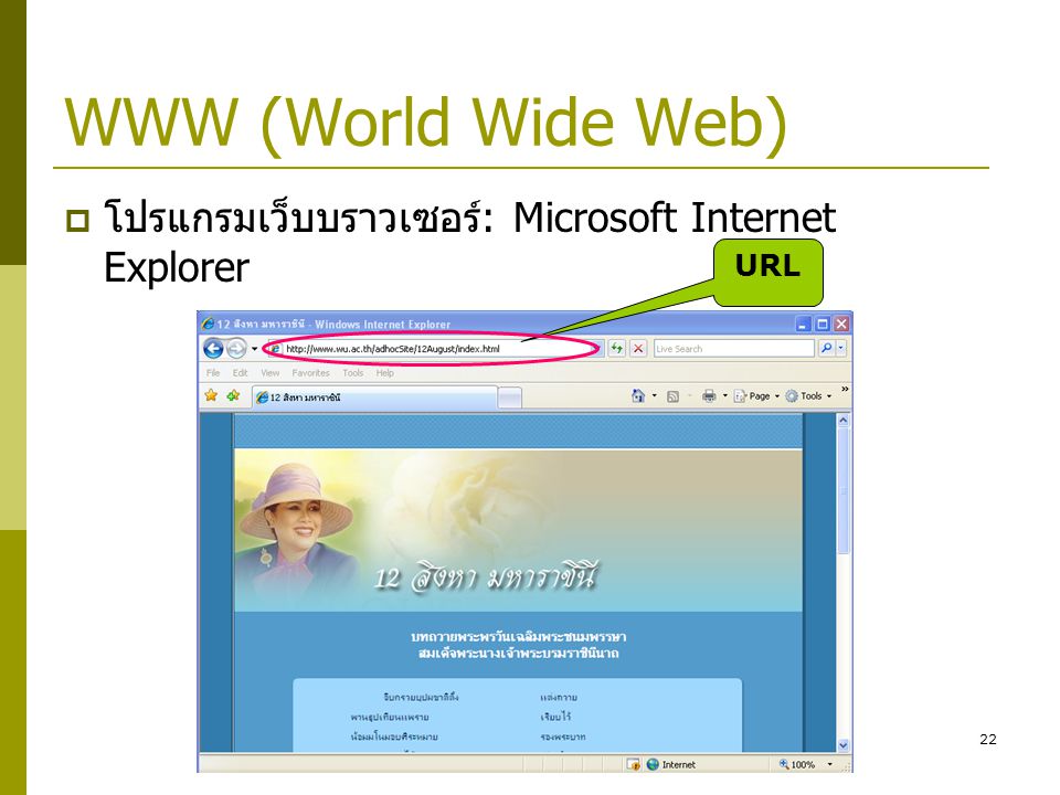 WWW (World Wide Web) โปรแกรมเว็บบราวเซอร์: Microsoft Internet Explorer