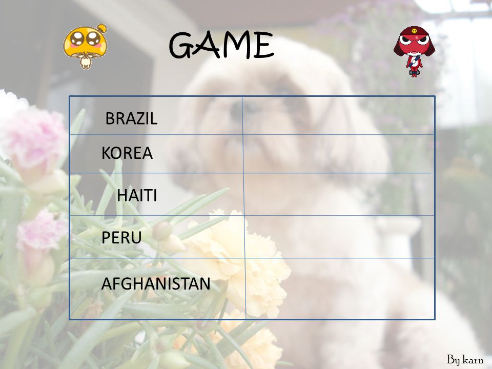 GAME BRAZIL KOREA HAITI PERU AFGHANISTAN By karn