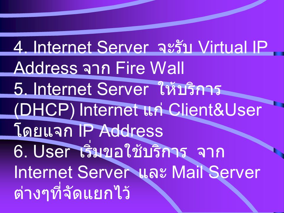 4. Internet Server จะรับ Virtual IP Address จาก Fire Wall 5