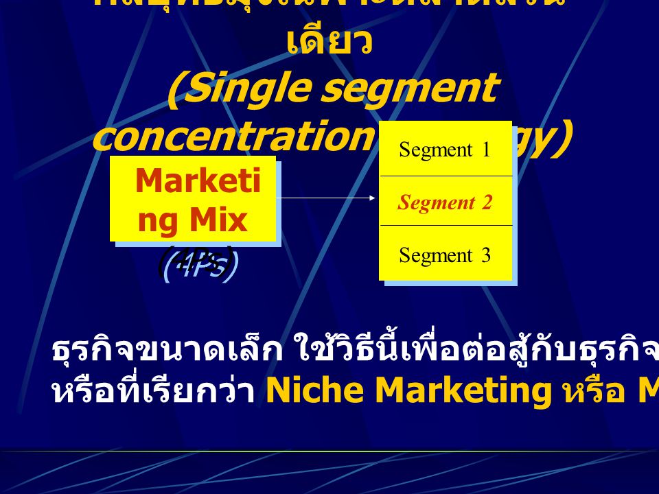 กลยุทธ์มุ่งเฉพาะตลาดส่วนเดียว (Single segment concentration strategy)