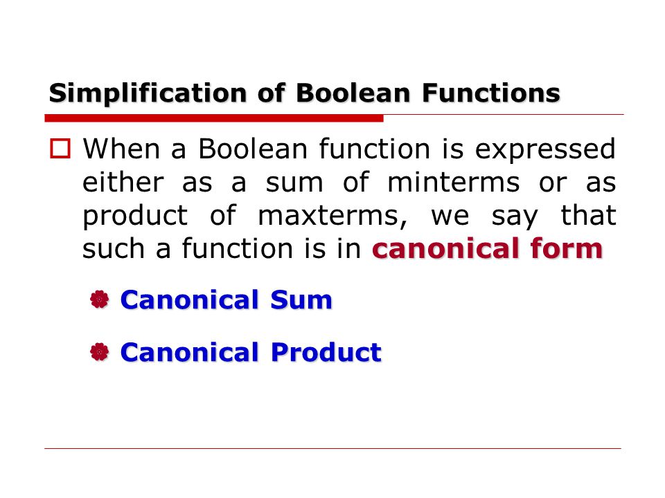 Simplification of Boolean Functions