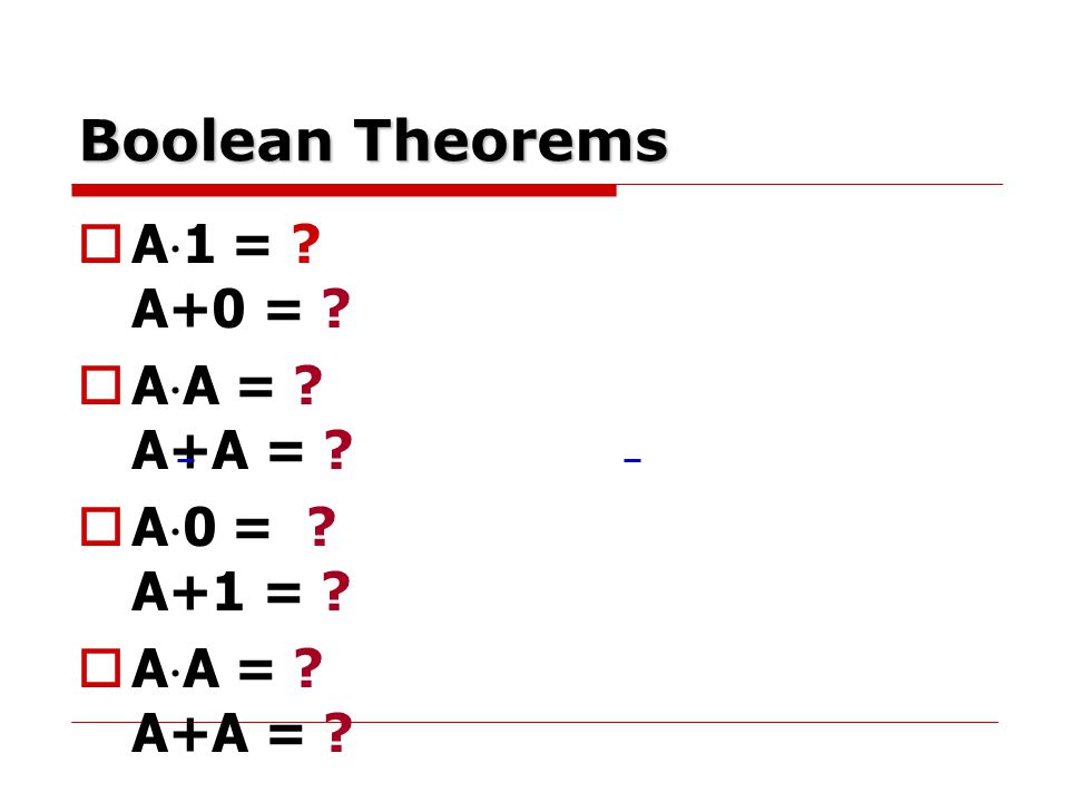 Boolean Theorems A1 = A+0 = AA = A+A =