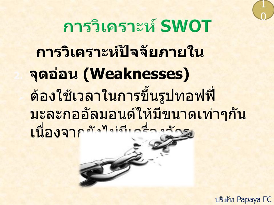 การวิเคราะห์ SWOT การวิเคราะห์ปัจจัยภายใน จุดอ่อน (Weaknesses)