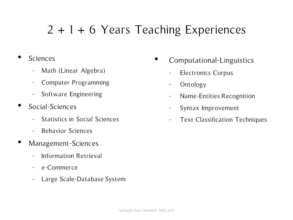Years Teaching Experiences