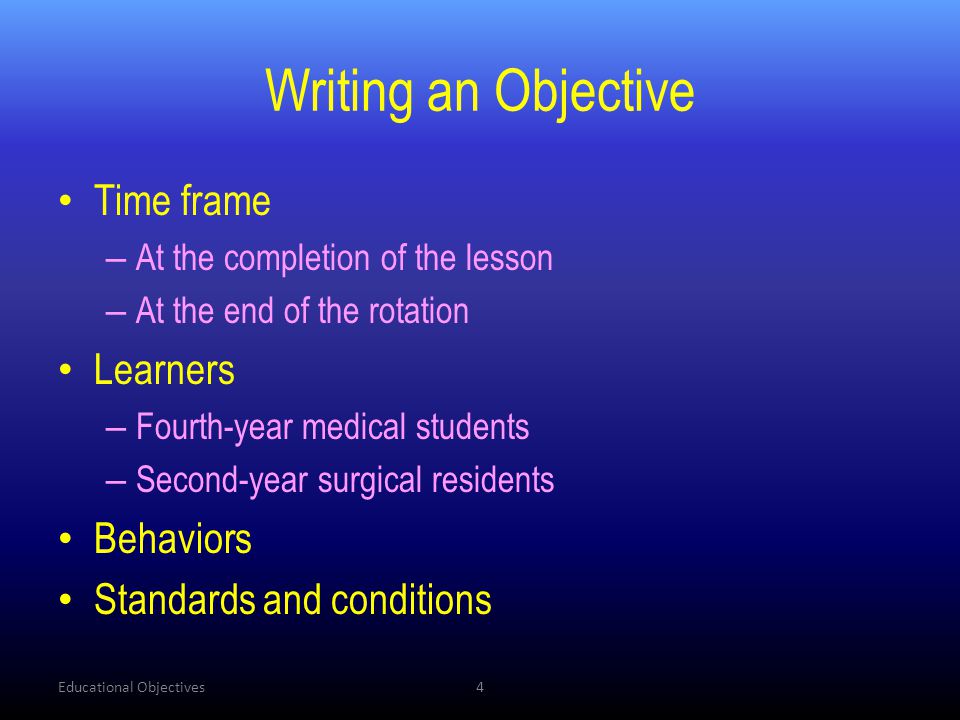 Writing an Objective Time frame Learners Behaviors