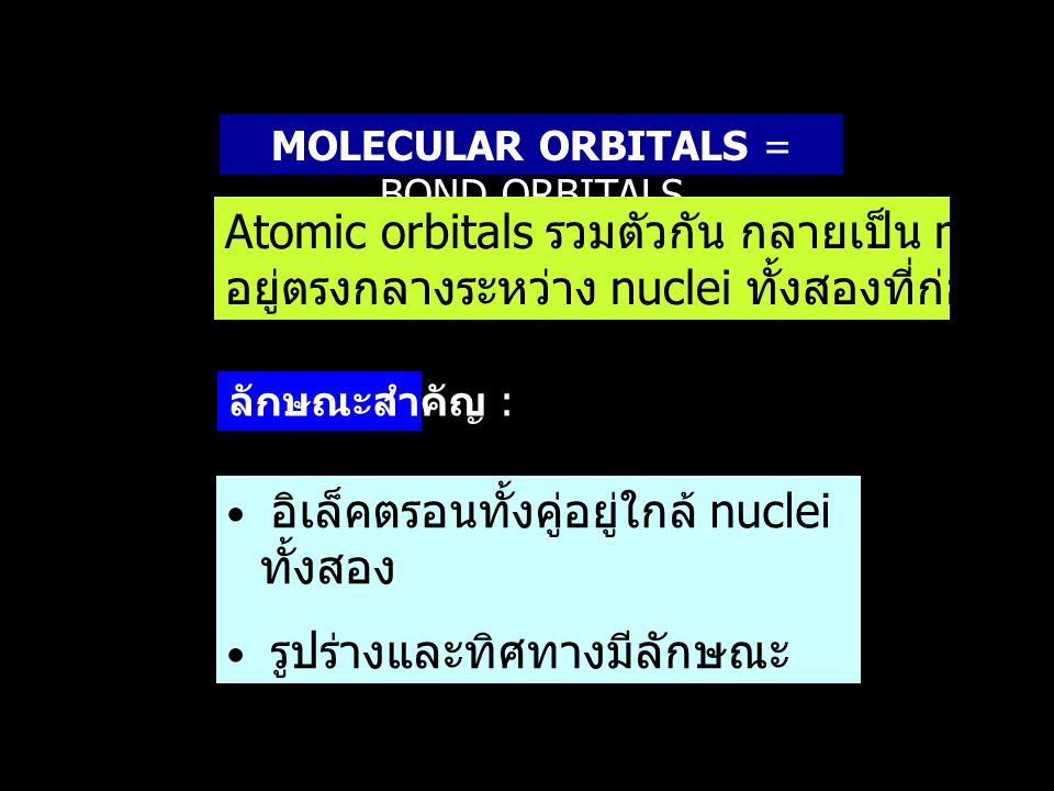 MOLECULAR ORBITALS = BOND ORBITALS