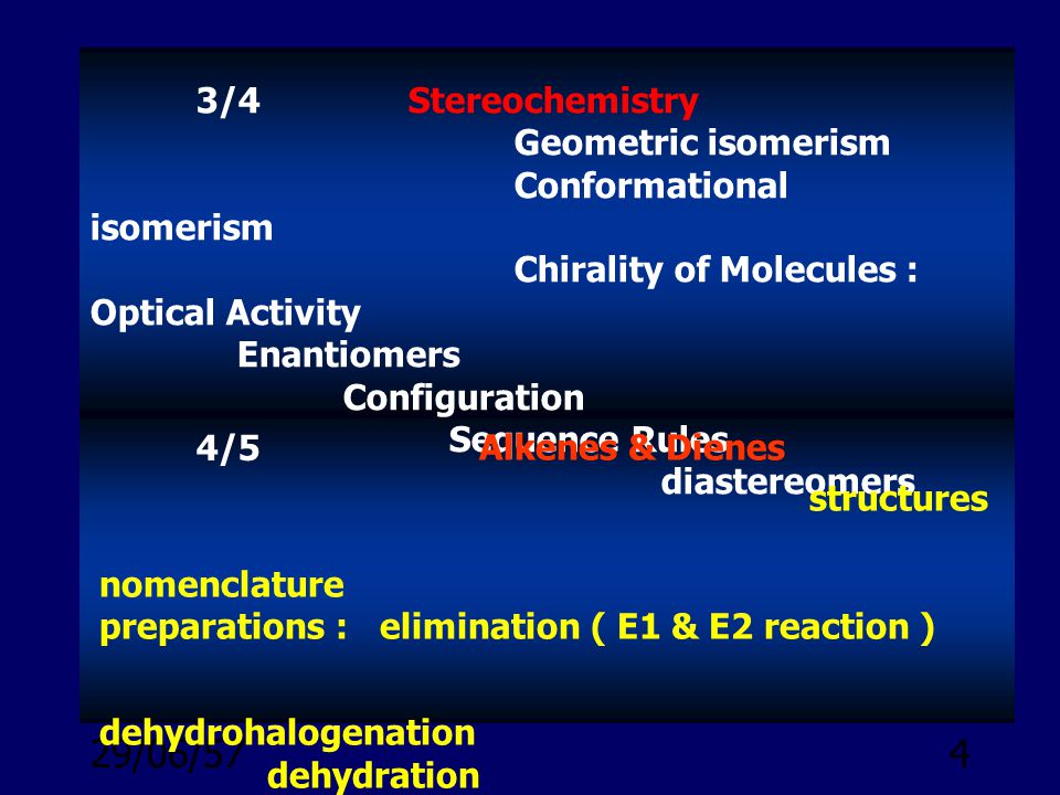 3/4 Stereochemistry Geometric isomerism. Conformational isomerism.