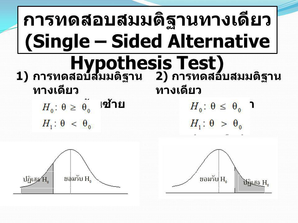 การทดสอบสมมติฐานทางเดียว (Single – Sided Alternative Hypothesis Test)
