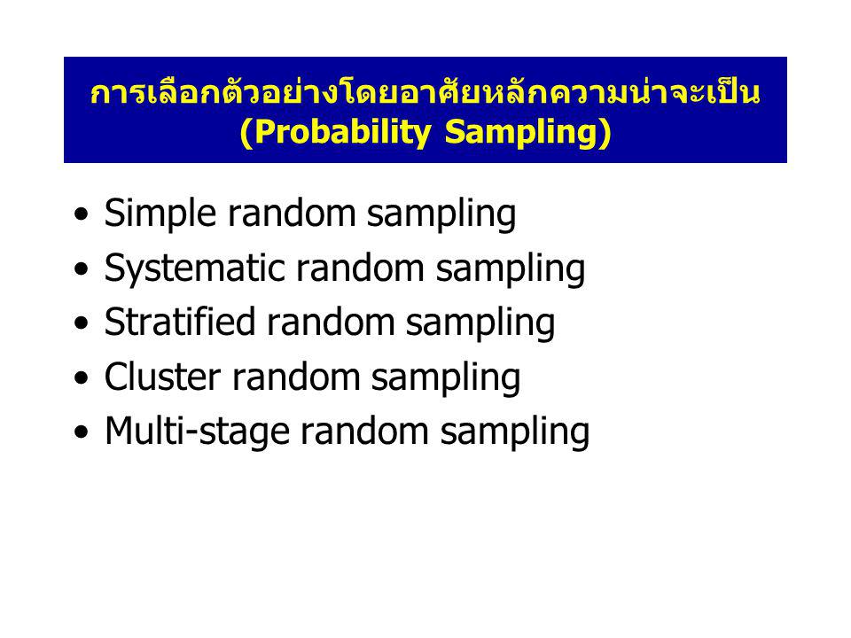 การเลือกตัวอย่างโดยอาศัยหลักความน่าจะเป็น (Probability Sampling)