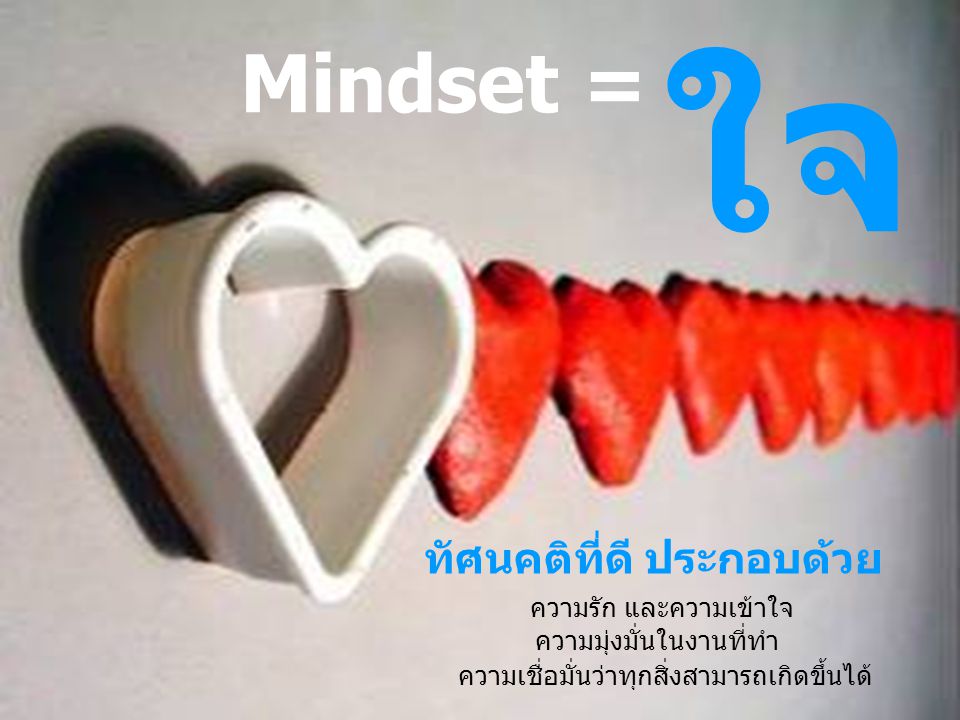 ใจ Mindset = ทัศนคติที่ดี ประกอบด้วย ความรัก และความเข้าใจ