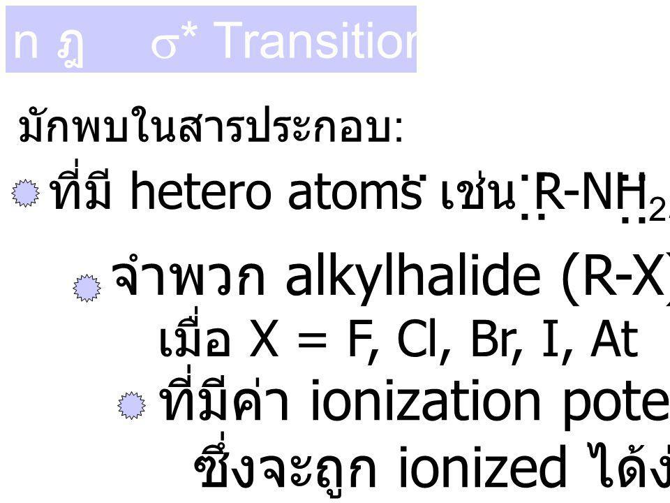 .. จำพวก alkylhalide (R-X) ที่มีค่า ionization potential ต่ำ ๆ