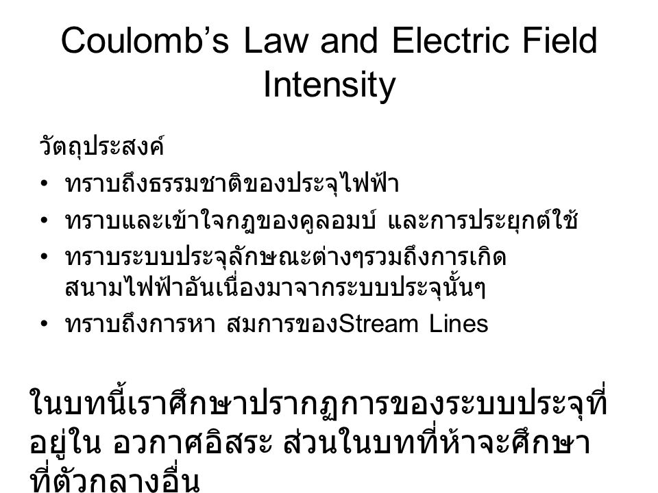 Coulomb’s Law and Electric Field Intensity