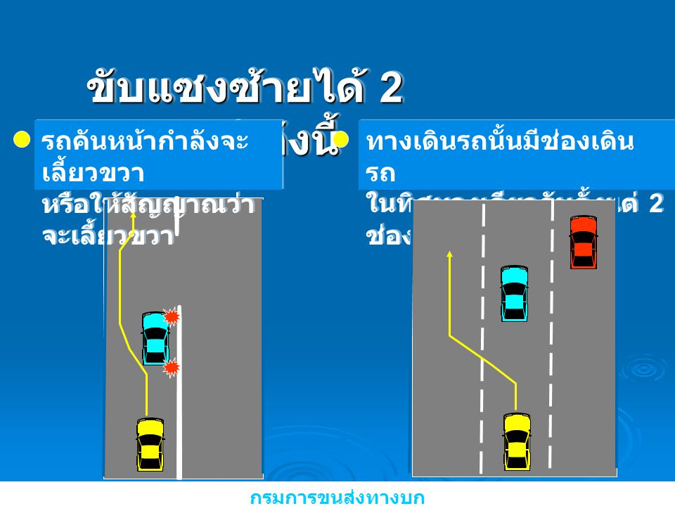 ขับแซงซ้ายได้ 2 กรณี ดังนี้
