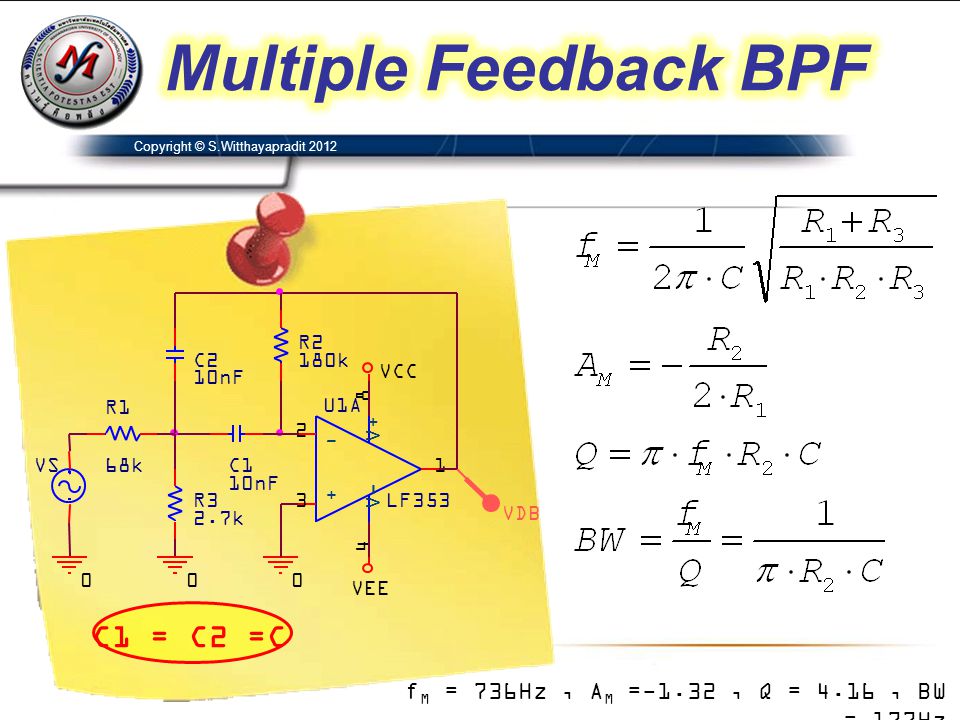 Multiple Feedback BPF C1 = C2 =C