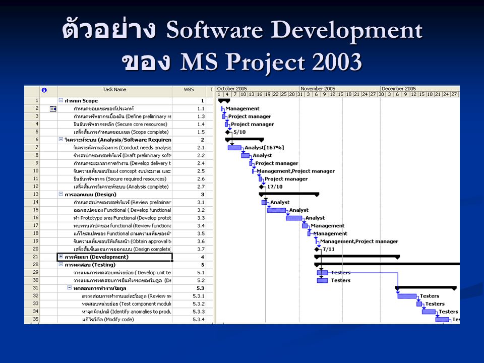 ตัวอย่าง Software Development ของ MS Project 2003