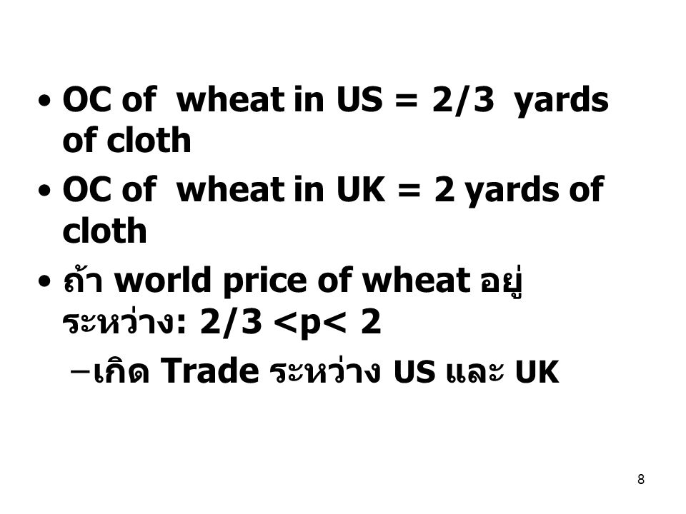 OC of wheat in US = 2/3 yards of cloth