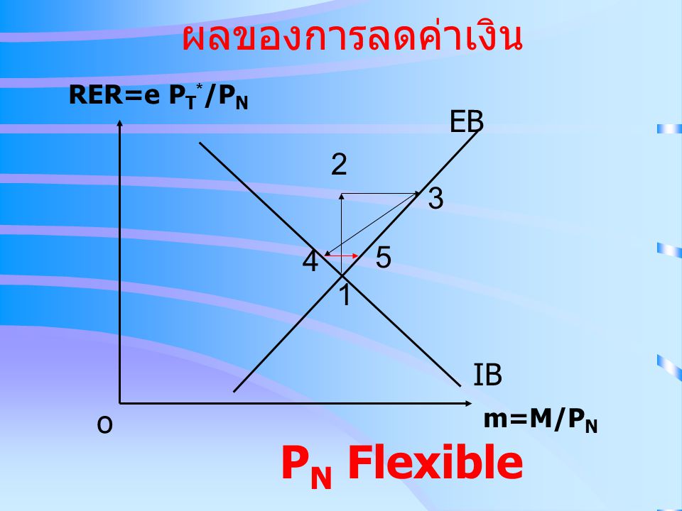 ผลของการลดค่าเงิน RER=e PT*/PN EB IB o m=M/PN PN Flexible