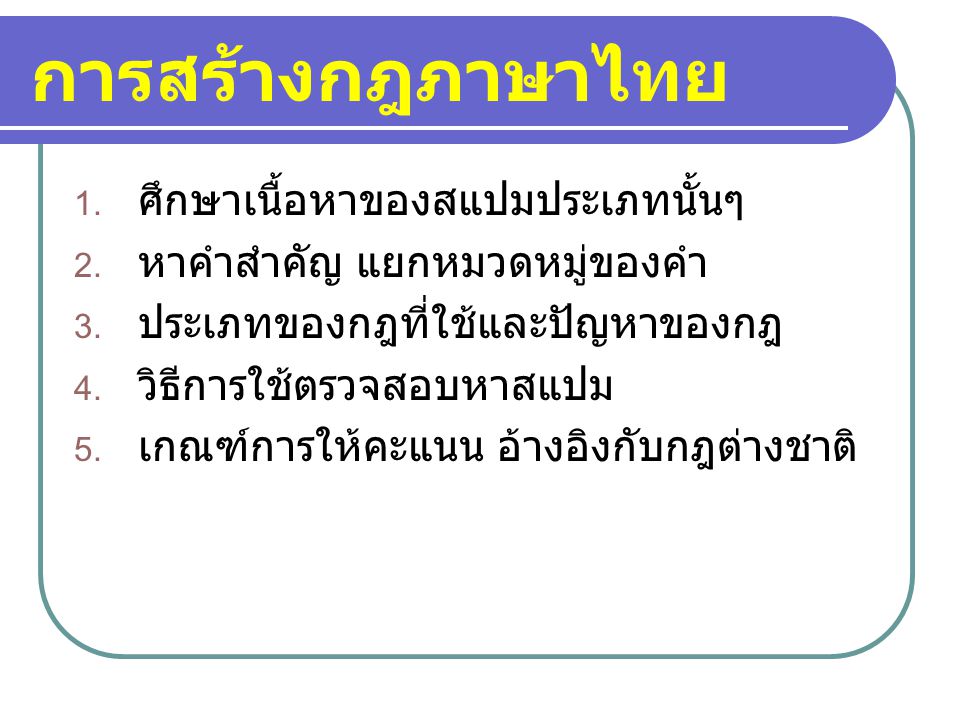 การสร้างกฎภาษาไทย ศึกษาเนื้อหาของสแปมประเภทนั้นๆ
