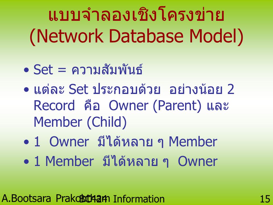 แบบจำลองเชิงโครงข่าย (Network Database Model)