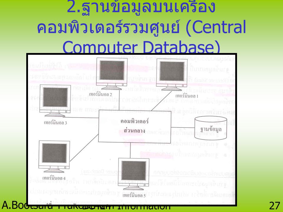 2.ฐานข้อมูลบนเครื่องคอมพิวเตอร์รวมศูนย์ (Central Computer Database)