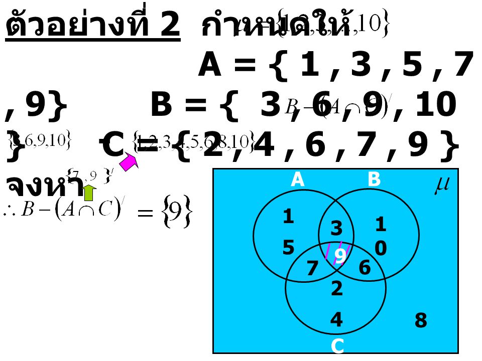 ตัวอย่างที่ 2 กำหนดให้. A = { 1 , 3 , 5 , 7 , 9}