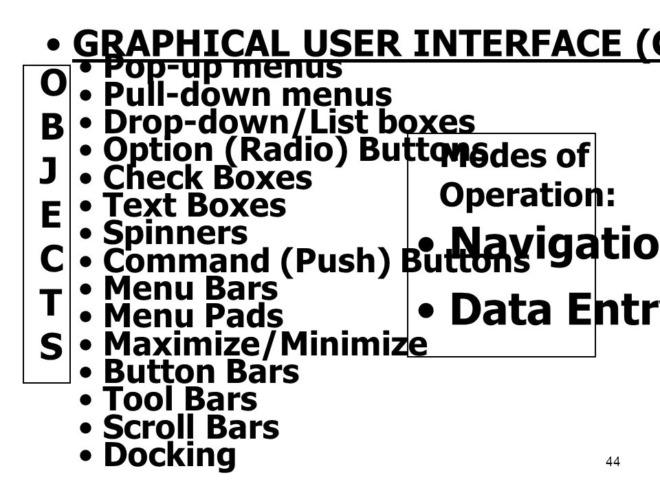 Navigation Data Entry GRAPHICAL USER INTERFACE (GUI) DESIGN O B J E C