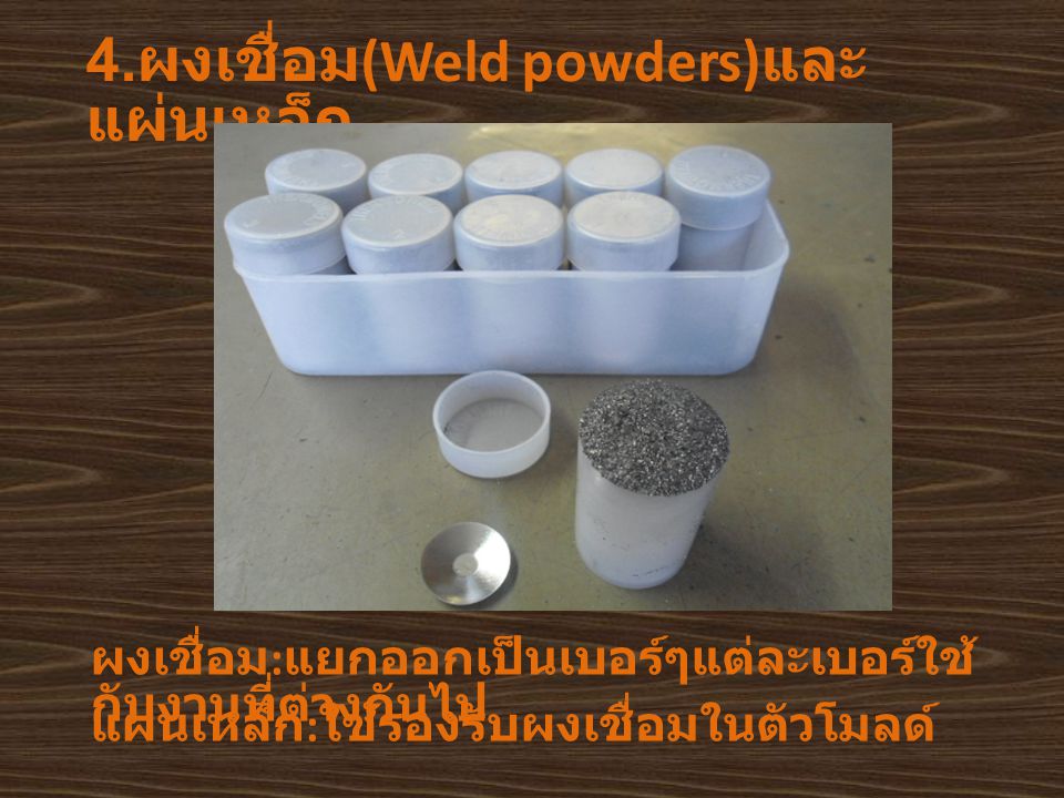 4.ผงเชื่อม(Weld powders)และแผ่นเหล็ก