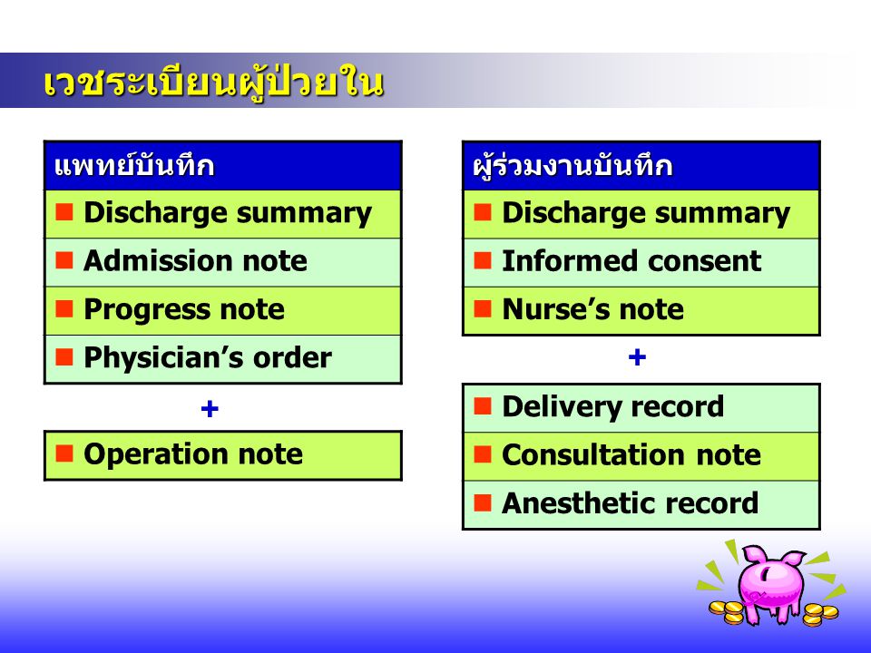 เวชระเบียนผู้ป่วยใน + + แพทย์บันทึก  Discharge summary
