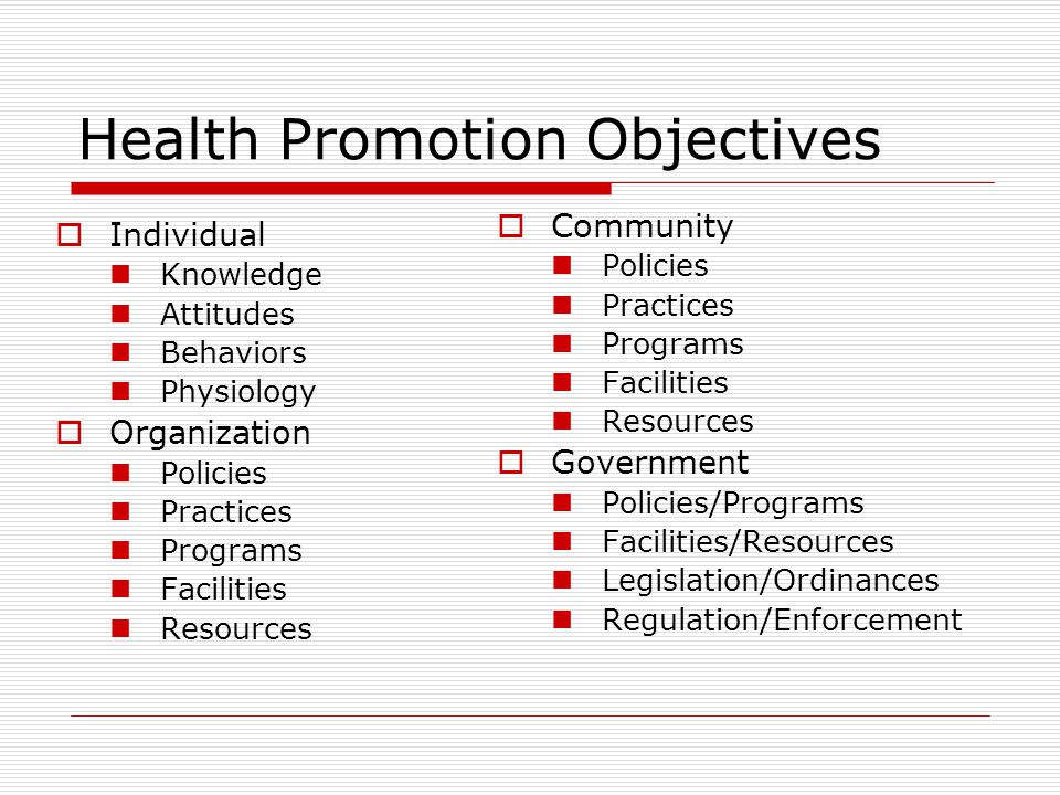 Health Promotion Objectives
