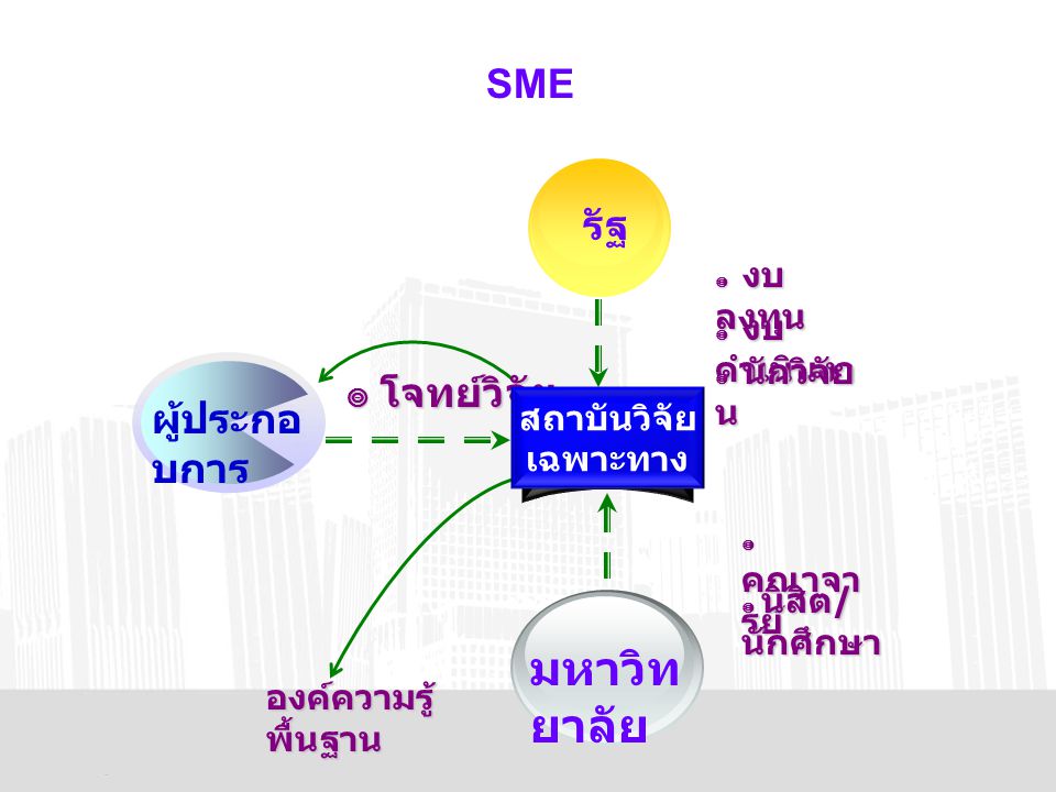 มหาวิทยาลัย SME รัฐ ผู้ประกอบการ สถาบันวิจัย เฉพาะทาง