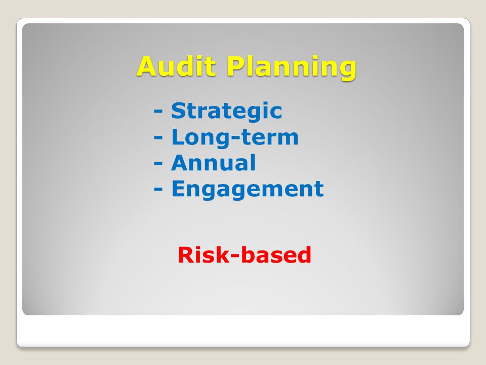 Audit Planning - Strategic - Long-term - Annual - Engagement