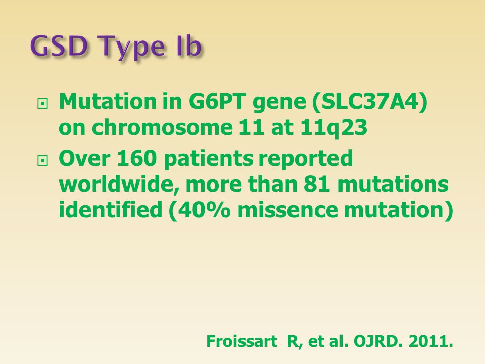 GSD Type Ib Mutation in G6PT gene (SLC37A4) on chromosome 11 at 11q23