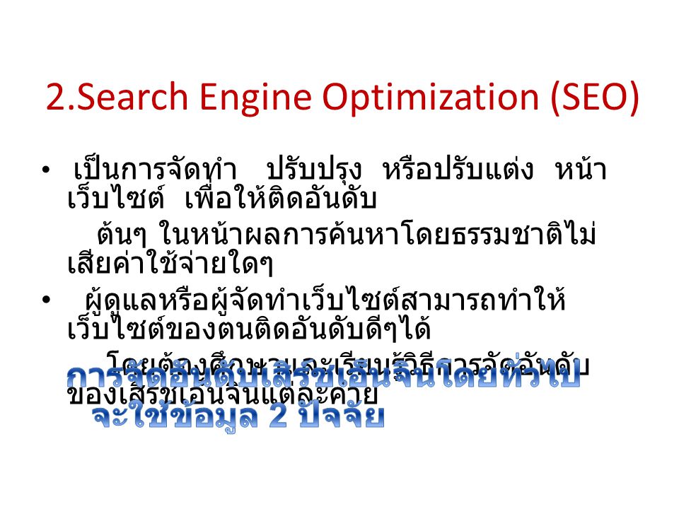 2.Search Engine Optimization (SEO)