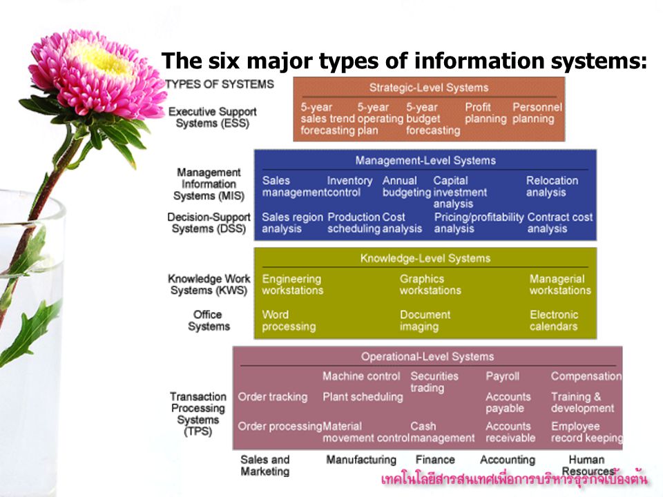 The six major types of information systems: