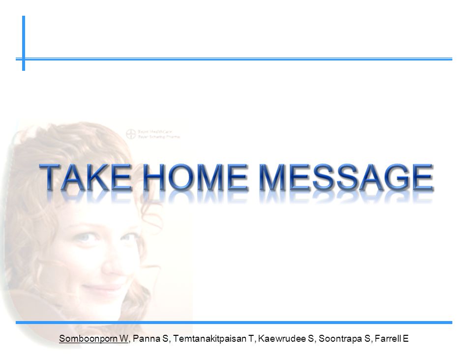TAKE HOME MESSAGE Somboonporn W, Panna S, Temtanakitpaisan T, Kaewrudee S, Soontrapa S, Farrell E