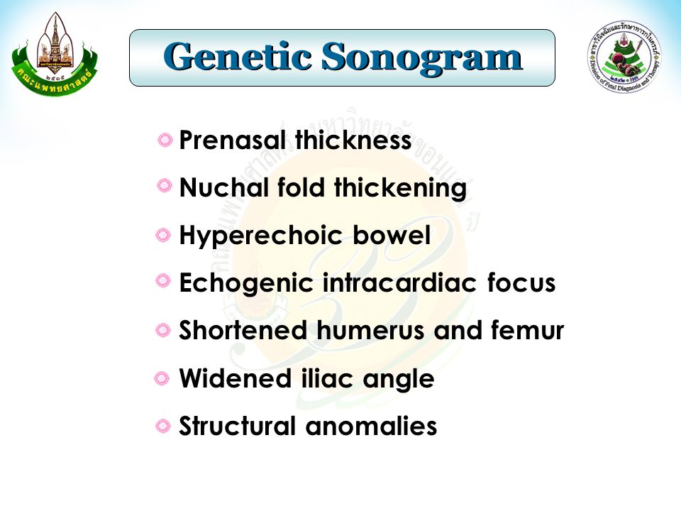 Genetic Sonogram Prenasal thickness Nuchal fold thickening