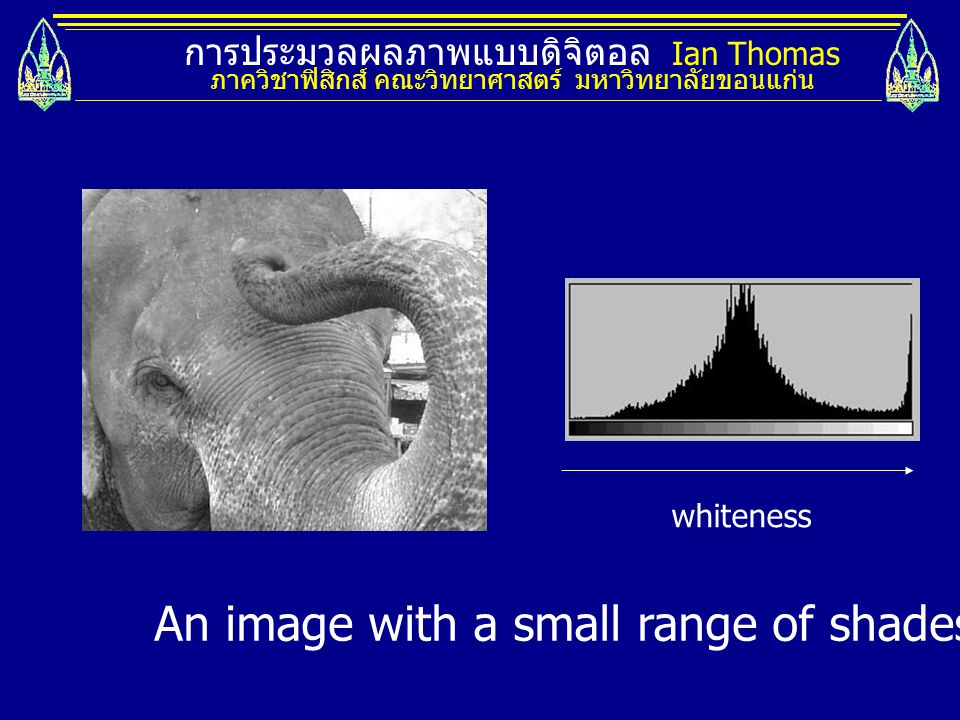 An image with a small range of shades and its histogram.