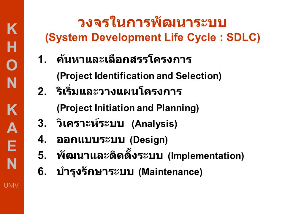วงจรในการพัฒนาระบบ (System Development Life Cycle : SDLC)
