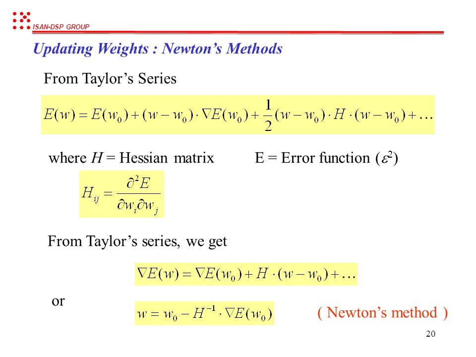 Updating Weights : Newton’s Methods