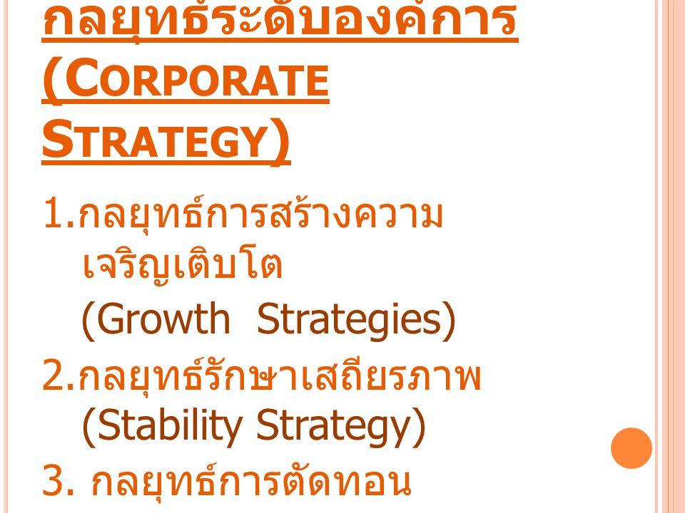 กลยุทธ์ระดับองค์การ (Corporate Strategy)