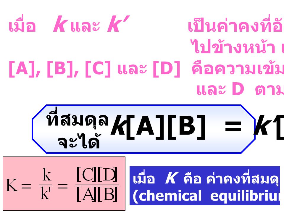 k[A][B] = k’[C][D] ที่สมดุล จะได้