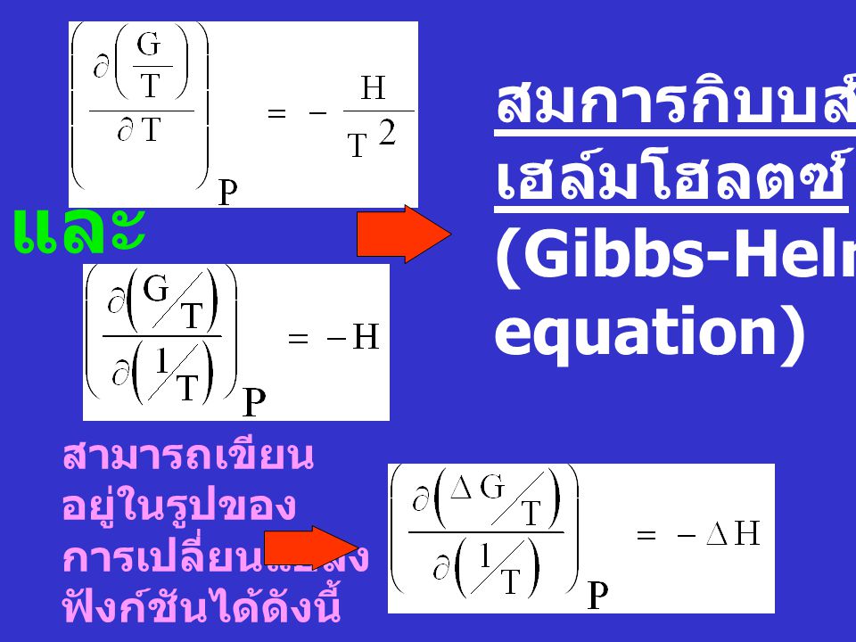 และ สมการกิบบส์ - เฮล์มโฮลตซ์ (Gibbs-Helmholtz’ equation) สามารถเขียน