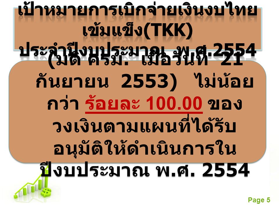 เป้าหมายการเบิกจ่ายเงินงบไทยเข้มแข็ง(TKK) ประจำปีงบประมาณ พ.ศ.2554