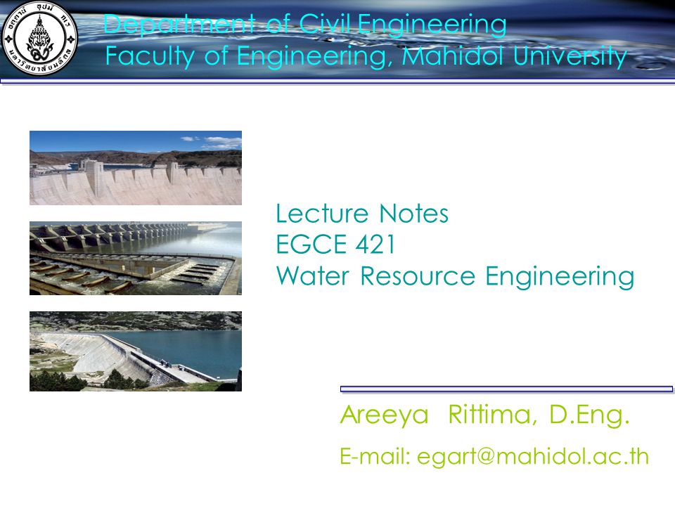 Lecture Notes EGCE 421 Water Resource Engineering