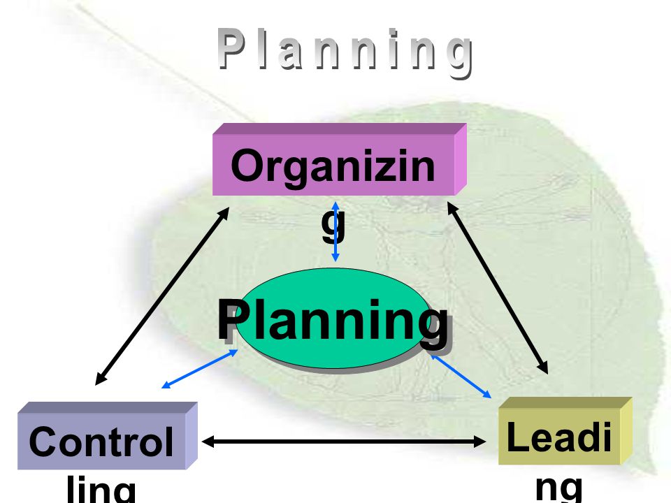 Planning Organizing Planning Leading Controlling