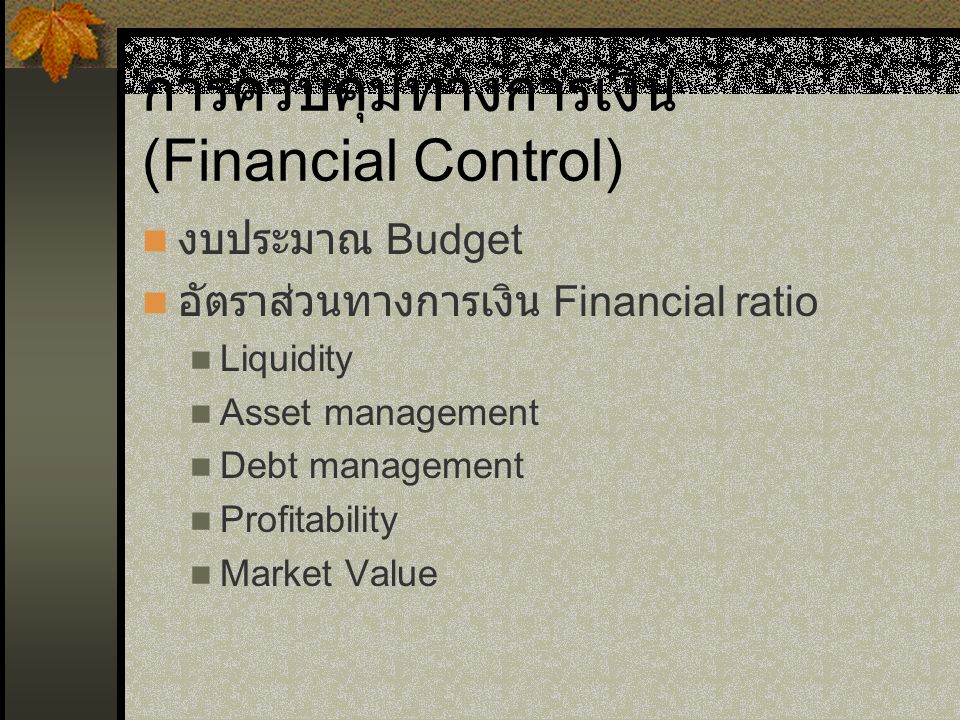 การควบคุมทางการเงิน (Financial Control)