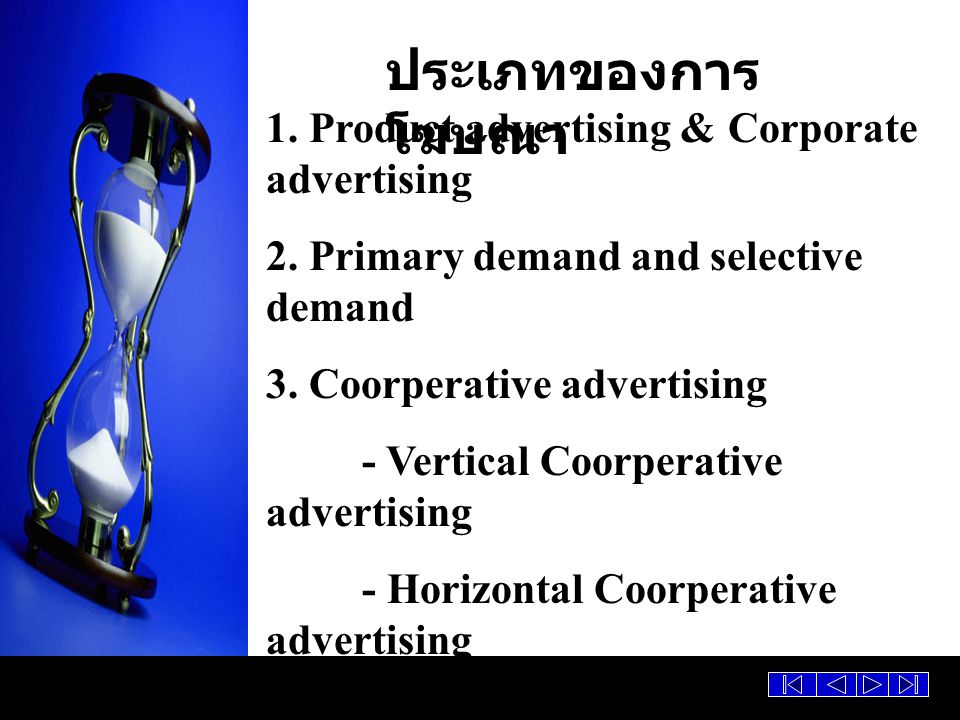 ประเภทของการโฆษณา 1. Product advertising & Corporate advertising