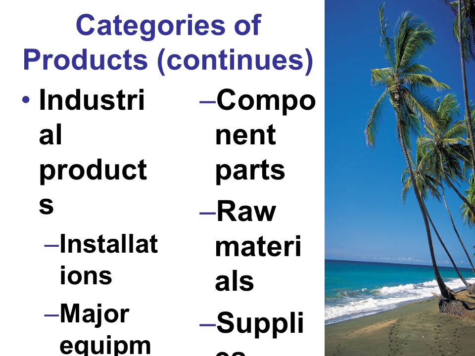 Categories of Products (continues)