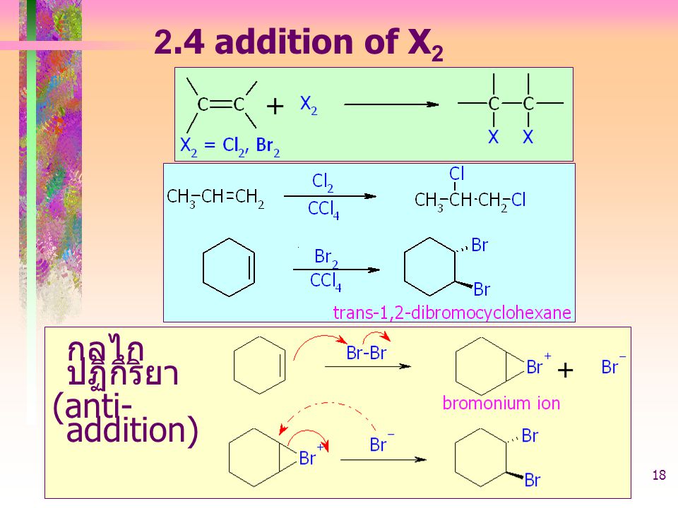 2.4 addition of X2 กลไกปฏิกิริยา (anti-addition) alkene