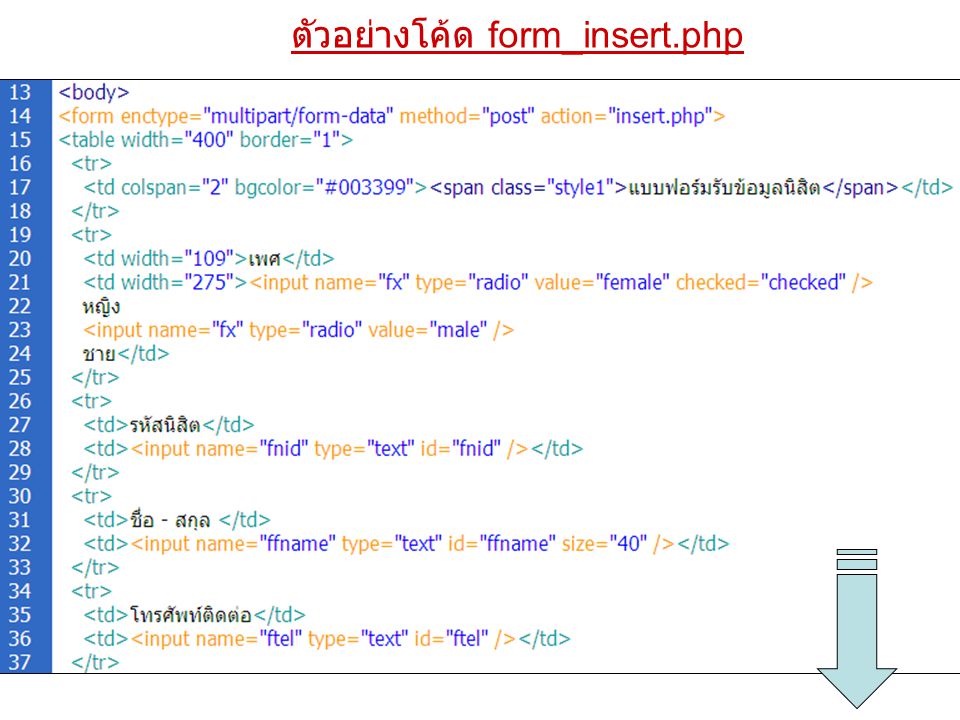ตัวอย่างโค้ด form_insert.php